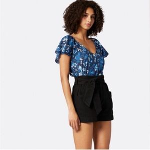 Joie Katya Women's Short Sleeve Cotton Blouse Floral SZ Large